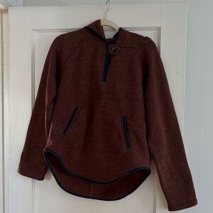 Prana Brown Zip-Up Hooded Sweater with Navy Trim